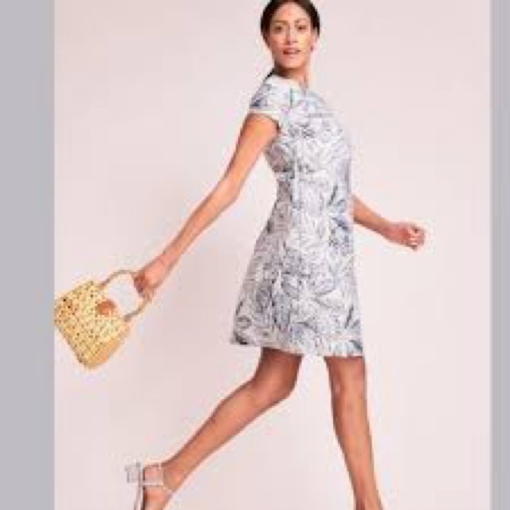 J.McLaughlin Francine Indigo Leaflet Jacquard Shift Dress L NWT